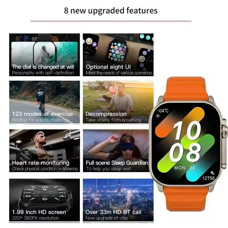 Smartwatch T900 U2 for Men and Women, Bluetooth Call, Wireless Charging, NFC, GPS Track, BT, Music,