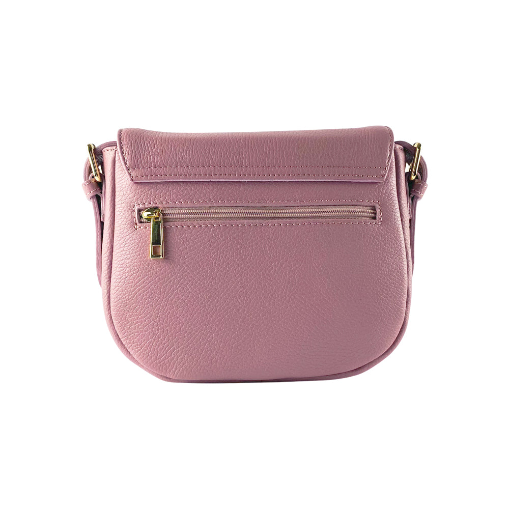 RB1002AZ | Borsa a Tracolla  in Vera Pelle Made in Italy con Tracolla removibile in pelle e attacchi con fibbie in metallo Oro Lucido - Colore Rosa Antico - Dimensioni: cm 26 x 20 x 10-1