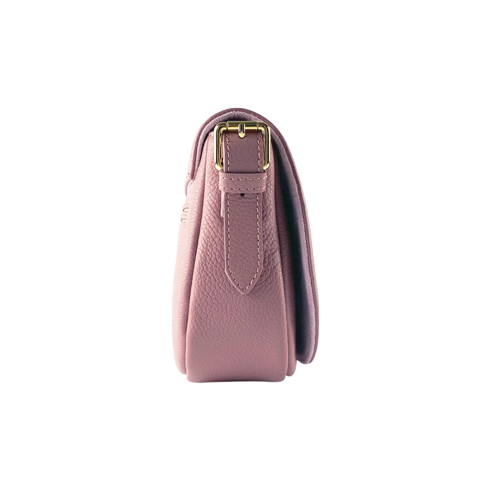 RB1002AZ | Borsa a Tracolla  in Vera Pelle Made in Italy con Tracolla removibile in pelle e attacchi con fibbie in metallo Oro Lucido - Colore Rosa Antico - Dimensioni: cm 26 x 20 x 10-3