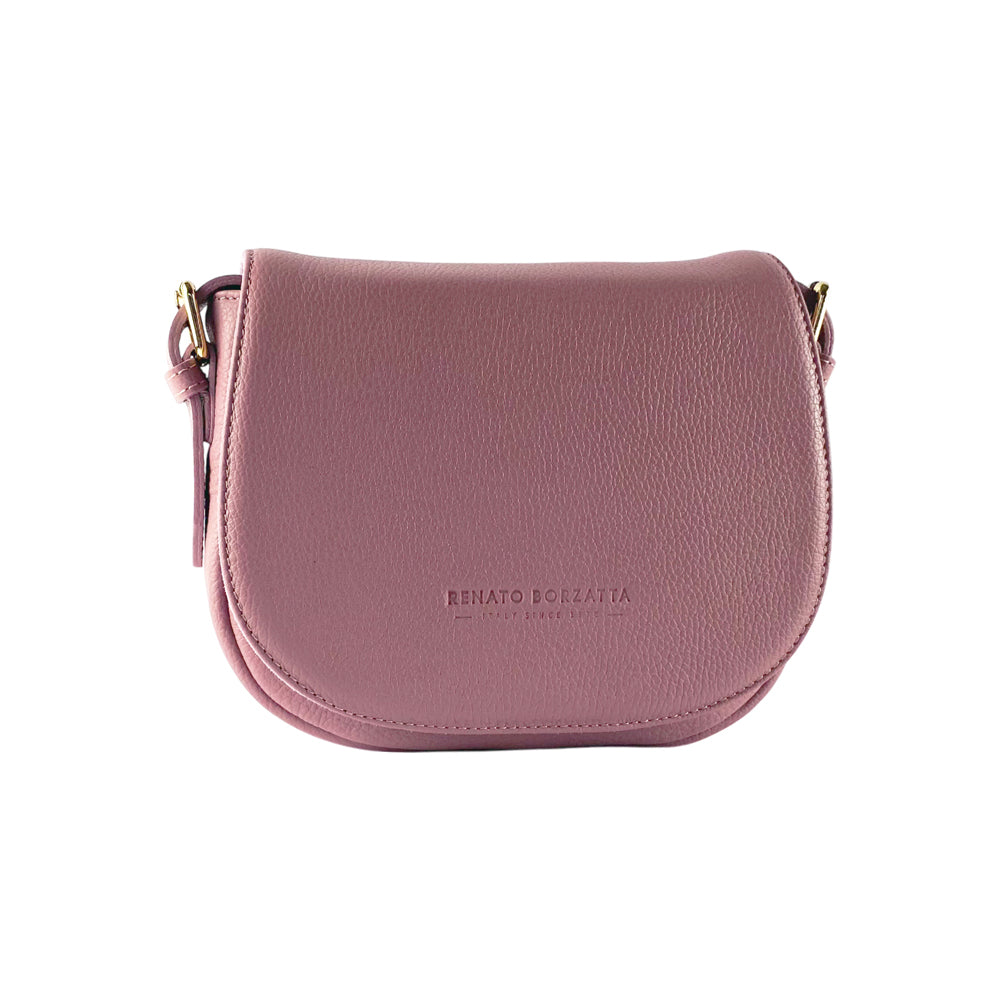 RB1002AZ | Borsa a Tracolla  in Vera Pelle Made in Italy con Tracolla removibile in pelle e attacchi con fibbie in metallo Oro Lucido - Colore Rosa Antico - Dimensioni: cm 26 x 20 x 10-4