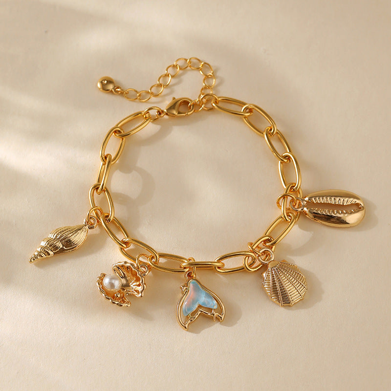 Copper Plating 18K Real Gold Color Retaining Bracelet Retro High Sense Handmade Pendant Bracelet